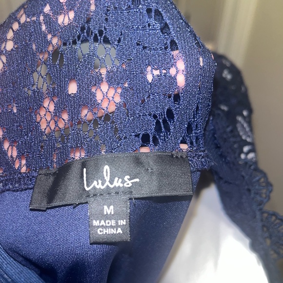 Lulus navy blue sheer lace short sleeve mini dress - Picture 3 of 4